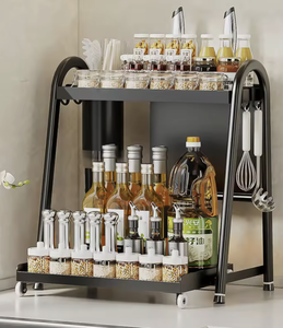 Étagère à épices roulante à 2 niveaux personnalisable OEM/ODM avec crochets pour ustensiles, organisateur multifonctionnel pour les épices de cuisine - Product Image 1