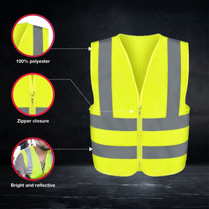 Gilet de sécurité haute visibilité industriel personnalisé avec bandes réfléchissantes argentées, fermeture éclair robuste sur le devant, fluorescent - Product Image 3