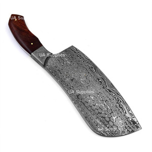 Couteau à viande Damas fait main, hachoir de cuisine robuste, couteau de boucher professionnel en acier forgé à haute teneur en carbone pour chef, idéal pour couper le bois - Product Image 3