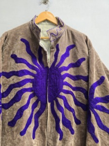 Luxury Mocha Velvet Suzani Embroidered <b>Jacket</b> for <b>Women</b> Purple Sun Motif Bohemian Ethnic Coat Wholesale Fashion Outerwear - Product Image 4