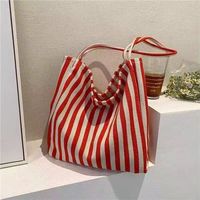Nouveau sac fourre-tout en toile rayée, style coréen rétro artistique, grande capacité, simple, pour les loisirs et les trajets quotidiens