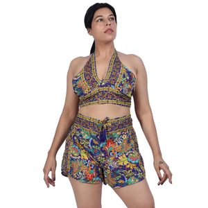 Women's Polyester Printed V neck Floral <b>Top</b> and Short Set Manufacturer - Product Image 1