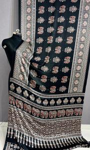 Real Mirror Work <b>Saree</b> Ajarkh Print Soft <b>Satin</b> Silk Fabric Beautiful Tussle Eco Friendly Quick Dry Woven Running Blouse Women - Product Image 2
