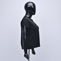 T-shirt en jersey de coton noir à col rond et manches courtes, coupe classique, imprimé numérique, 220g, élégant et tissé, pour homme, été
