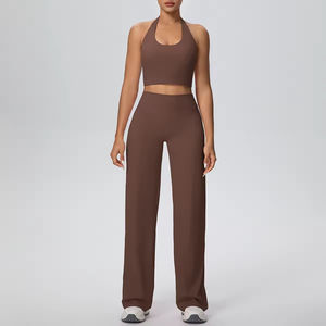 Conjunto Deportivo de Yoga para Mujer, Diseño con Cordón en el Cuello, Color Sólido, Secado Rápido, Ligero, Dos Piezas - Product Image 4