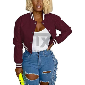 Women Wool Cropped Genuine Varsity Baseball Jacket Custom Ladies Print Fashion Autumn Embroidery Cotton Filled Varsity Jacket - Product Image 1