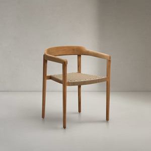 Scandinavian Teak Wood <b>Garden</b> Chair With Woven Seat Tapered Legs Outdoor Furniture Durable Wood Frame - Vape - Product Image 2