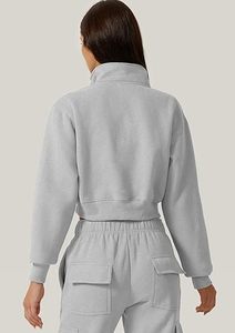Sudadera corta personalizada para mujer con media cremallera, cuello alto, manga larga, top corto, para entrenamiento, gimnasio, ropa de calle, uso casual - Product Image 6