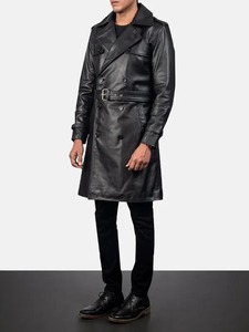 เสื้อโค้ทหนังสีดำสำหรับผู้ชาย - Product Image 1