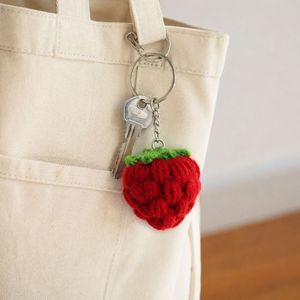 Handmade Crochet Strawberry Keychain, Soft Plush 3D <b>Bag</b> <b>Charm</b> Knitted Fruit Pendant for Backpack - Product Image 1