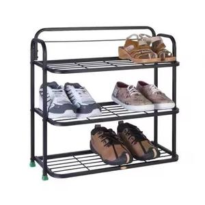 Modern 3 Tier Black Metal Shoe Rack Wrought Iron Footwear Organizer Stackable <b>Storage</b> Shelf For Home Entryway Living Room - Product Image 1