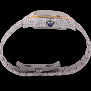 Reloj de Moda con Caja Cuadrada, Cierre Oculto, Movimiento de Cuarzo, Esfera de Cristal, Moissanita con Corte Brillante, Números Romanos, Estilo Hip Hop - Product Image 6