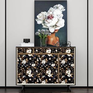 Carta da Parati Floreale Scura Adesiva Blu Navy/Foglia d'Oro, Carta Adesiva Vintage con Foglia d'Oro, Design Impermeabile Autoadesivo - Product Image 3