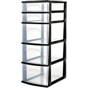 Cassettiera a 5 livelli in plastica trasparente con struttura nera, organizer multiuso per camera da letto, bagno o ufficio - Product Image 1