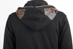 Men's <b>Black</b> Hooded <b>Sweatshirt</b> Rhinestone Solid Design Front Regular Fit Fleece Polyester/Cotton Breathable Quick Dry Winter - Product Image 4