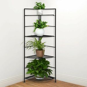 4-Tier Folding Metal Shelf Plant <b>Stand</b> Storage Open Shelf <b>Corner</b> Display Rack for Patio Furniture - Product Image 1