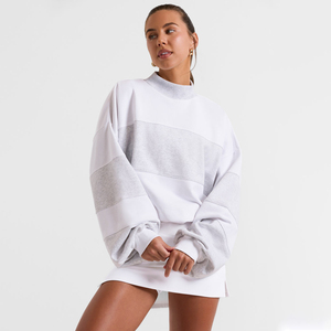 Sudadera de cuello alto oversize para mujer con bloques de color, manga larga, tejida 100% algodón, con logo frontal personalizado, para otoño - Product Image 4