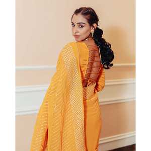 Blusa de sari de chifón pesado, talla única, con estampado de Gotta, hermosa y elegante, para novias, ideal para Haldi. - Product Image 6