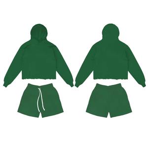 Conjuntos de Sudadera con Capucha y Pantalones Cortos con Cierre Completo y Logotipo Personalizado al por Mayor, Conjunto de 2 Piezas Unisex para Hombre - Product Image 6