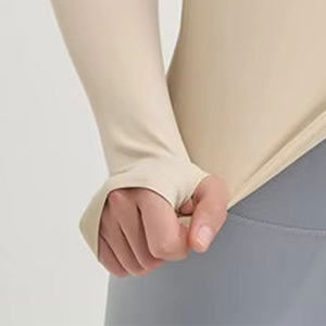 เสื้อโยคะแขนยาวคอกลมสีพื้นสำหรับผู้หญิง ผ้าถักยืดได้ กระชับรูปร่าง - Product Image 4