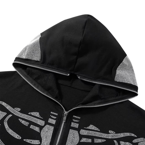 Women <b>Skeleton</b> Hoodie Shiny Diamond Rhinestone Zipper Hoodie 100% Cotton 350 GSM Hoodie - Product Image 4