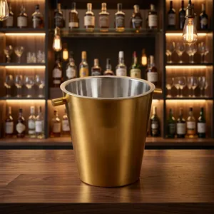 Elegant Gold Champagne Ice Bucket Features A Double Wall Insulated Stainless Steel Interior And Side <b>Peg</b> Handles For Chilling - Product Image 6