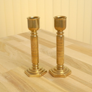 Vintage Solid <b>Brass</b> Small Candle Holder Pair Hexagon Base Decorative <b>Brass</b> <b>Candlestick</b> Stands Compact Taper Candle Holders - Product Image 4