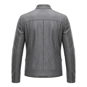 Veste Moto Casual en Cuir Véritable Noir pour Homme, Imperméable, Col Debout, Fermeture Éclair, Coupe Slim, Longueur Classique, Couleur Unie, Hiver - Product Image 2