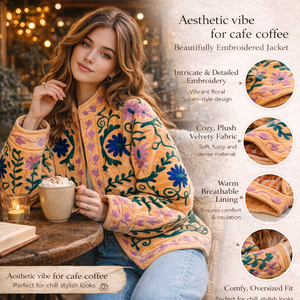 Chaqueta Bomber de Terciopelo Artesanal Premium para Mujer, con Bordado Floral, Cuello Alto, Estilo Casual, Directo de Fábrica - Product Image 4