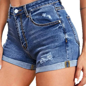 Shorts de mezclilla para mujer, ajustados, rasgados, de color, talla regular, al por mayor - Product Image 6