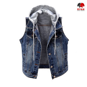 เสื้อกั๊กยีนส์มีฮู้ดแบบไม่มีแขน รุ่นใหม่ ดีไซน์รักษ์โลก แฟชั่นสำหรับทุกเพศ ยี่ห้อ Ryan Pro Gear พร้อมโลโก้แบบกำหนดเองได้ - Product Image 4