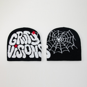 Graty Visions Embroidered Adjustable Beanie <b>White</b> Acrylic Knit <b>Hat</b> Y2K Unisex Adult 56-58CM Casual Winter Cap - Product Image 2