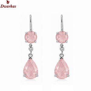 Fournisseur de bijoux de haute qualité, boucles d'oreilles en argent sterling 925, pierre précieuse quartz rose, forme goutte d'eau, bijoux pour femmes - Product Image 2