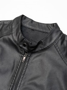 Blouson moto unisexe noir en cuir PU imperméable et coupe-vent, col montant, fermeture éclair sur le devant, coupe classique, couleur unie, pour l'hiver - Product Image 2