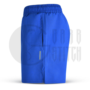 Short de bain pour homme bleu à séchage rapide, taille mi-haute, cordon élastique, décontracté, pour la plage, couleur unie, en tissu tissé Spandex/Polyester, logo frontal - Product Image 3