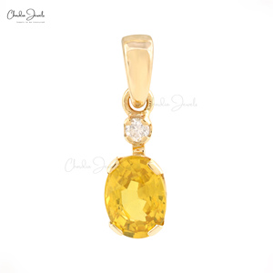 Pendentif en saphir jaune naturel ovale 7x5mm de Chordia Jewels, best-seller, avec chaîne en or fin 14k faite à la main, tendance - Product Image 2