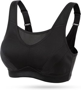 Women Scoop Neck Racerback Sports Bra Medium Support Breathable <b>Mesh</b> Panel Fitness Workout Yoga <b>Top</b> Solid Black - Product Image 1