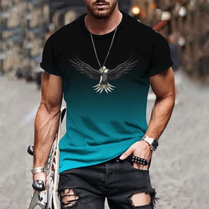 T-shirt pour homme en polyester et coton écologique respirant avec broderie 3D d'aigle dégradé, idéal pour les sports de plein air et les loisirs d'été, séchage rapide - Product Image 3
