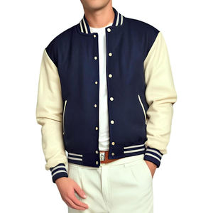 Veste de baseball universitaire personnalisée avec logo pour hommes et femmes, avec manches en cuir, col montant, veste brodée de style Letterman - Product Image 4