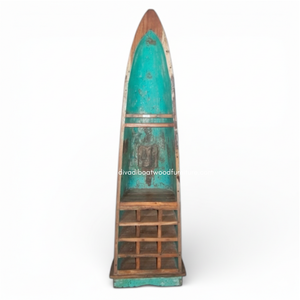 Support en bois de bateau récupéré et porte-bouteilles en verre, couleur naturelle, fait main, style vintage antique pour la maison, la cuisine et le salon - Product Image 2