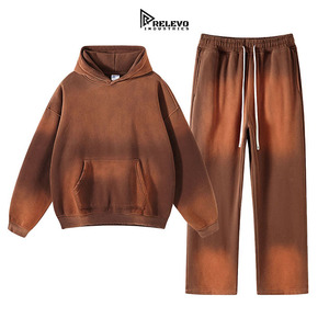 Custom 360GSM Cotton Hoodie & Sweatpants <b>Set</b> – Vintage <b>Spray</b> Dye Unisex Tracksuit with Silk Screen & Digital Print - Product Image 5