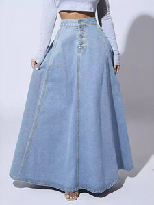 OEM High Quality Wholesale Custom Denim Cotton Mini Skirt for Womens High Waist Ladies <b>Jeans</b> <b>Button</b> Women's Denim Skirts - Product Image 3