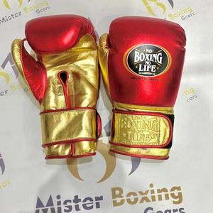 Gants de boxe professionnels neufs de marque Wholesale Brand New Article Red Gold No Boxing No Life pour le combat, le sparring et l'entraînement. - Product Image 4