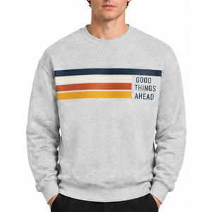 เสื้อสเวตเชิ้ตคอกลมสีเทาสำหรับผู้ชายพิมพ์ลาย Good Things Ahead เสื้อสวมหัวลำลองทรงพอดีตัวสำหรับฤดูใบไม้ร่วง - Product Image 1