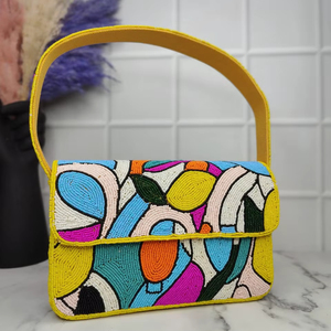 Bolso de Hombro de Cuentas Multicolor Abstracto de Bajo Precio, Cartera con Solapa Tejida a Mano Geométrica, Bolso de Noche de Moda para Fiesta para Mujer - Product Image 1
