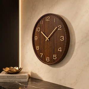 นาฬิกาแขวนไม้ทรงกลม อนาล็อก ควอตซ์ ดีไซน์เรียบง่าย สำหรับห้องนั่งเล่น - Product Image 3
