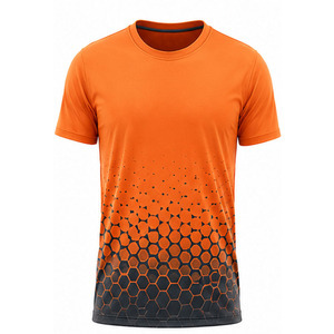 T-shirt à manches courtes pour homme, col rond, orange, motif géométrique dégradé, coupe classique, style sportif - Product Image 1