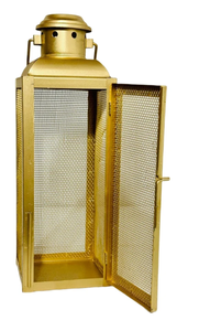 Gold Square Metal Lantern With <b>Mesh</b> <b>Screen</b> Hanging Decor For Home Decoration - Product Image 4