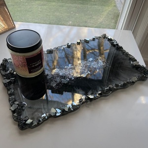 Large <b>Black</b> Agate Resin Tray Handmade Geode Eco-Friendly Artizon Studio Serving Tray Glass Rim Luxury Home Decor Coffee - Product Image 6