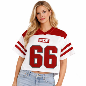 Maillot de football américain personnalisé pour femme, coupe courte, col en V, en maille respirante, rouge et blanc, imprimé sur mesure, style streetwear oversize - Product Image 1